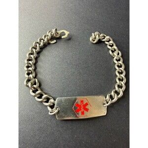 Medical Alert ID Bracelet Diabetic / Diabetes - Silver Tone Emergency Chain 9”